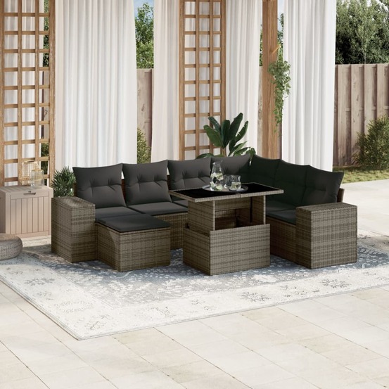 Salon de jardin 8 pcs avec coussins gris résine tressée