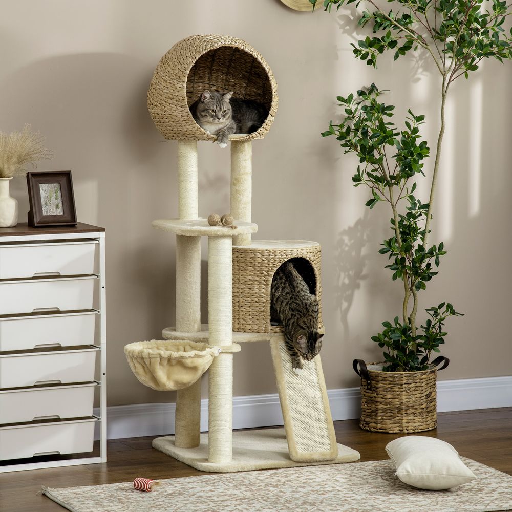 Arbre à chat effet rotin griffoir jute niche et hamac 150cm beige - comfortxl pet living