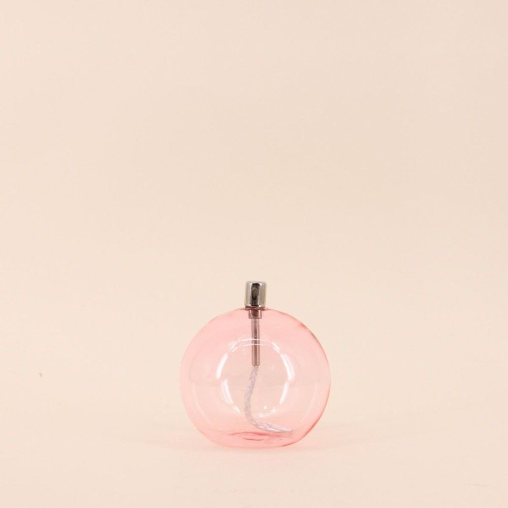 Lampe à huile sphère en verre soufflé rose 9cm