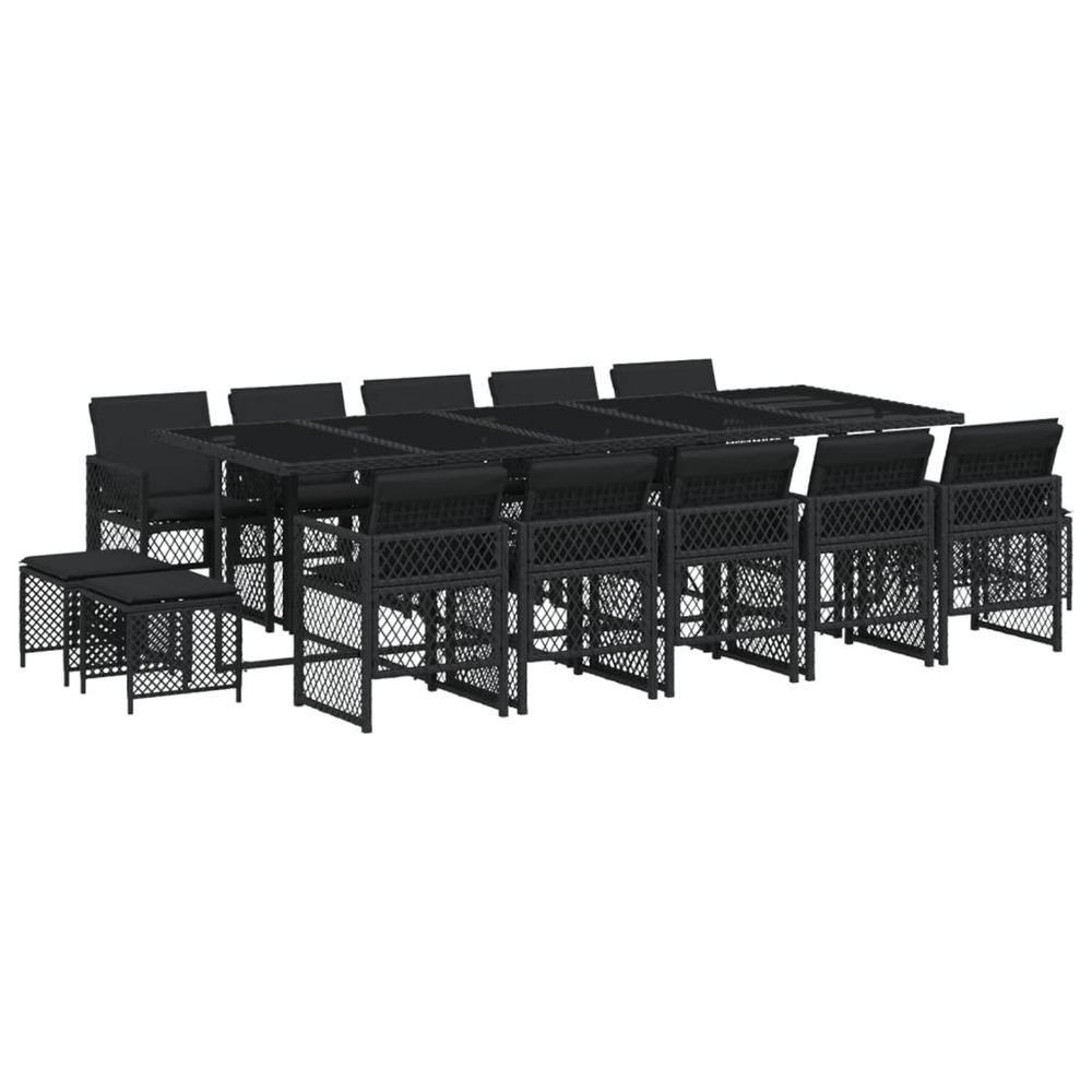Ensemble à manger de jardin 15 pcs coussins noir résine tressée