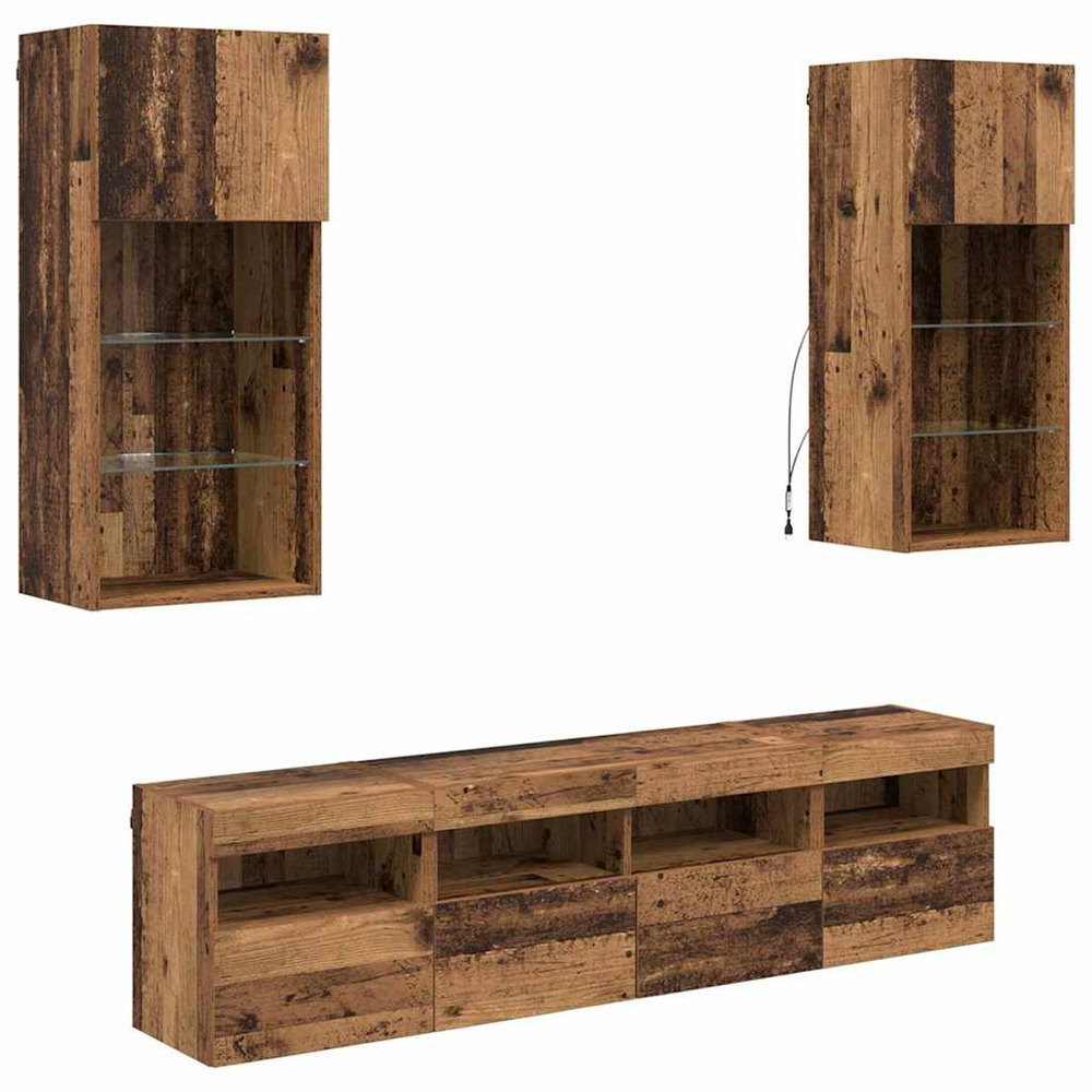 Unités murales tv avec led 5 pcs bois ancien 40,5 x 30 x 90 cm