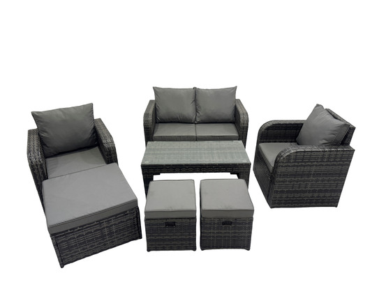 7 places ensemble de meubles de jardin en polyrotin avec table basse rectangulaire canapé d'amour 3 tabourets gris foncé mixte