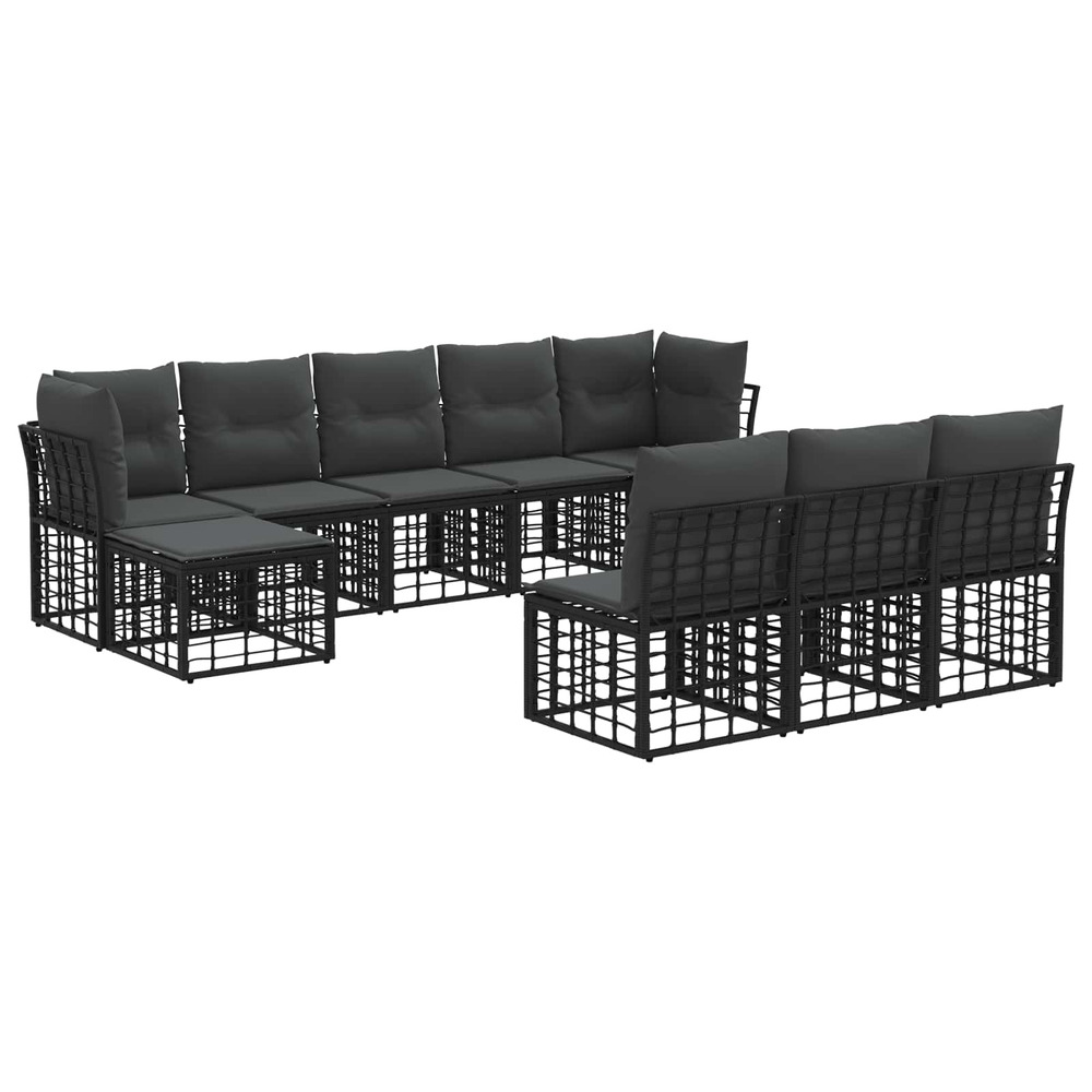 Ensemble de canapés d'extérieur noir et gris foncé polyester