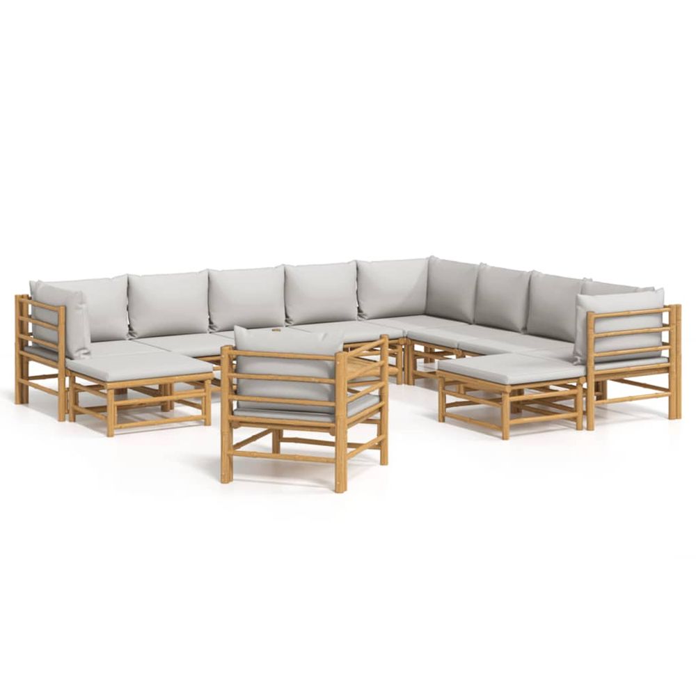 Salon de jardin 12 pcs avec coussins gris clair bambou