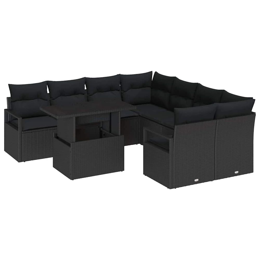 Ensemble de canapé de jardin 9 pc noir poly rotin