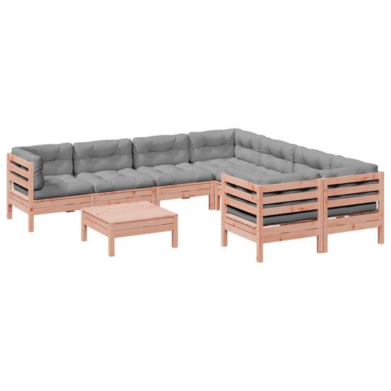 Salon de jardin 9 pcs avec coussins sapin de douglas solide