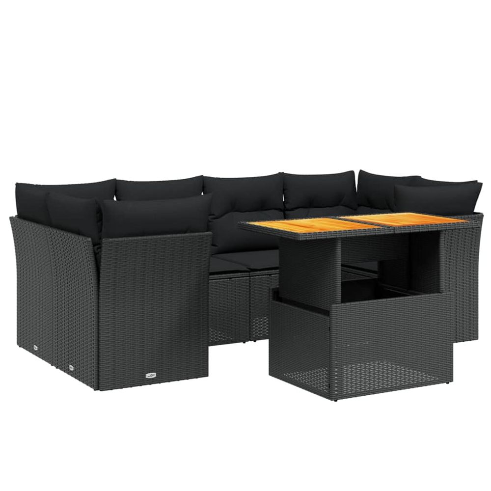 Salon de jardin 7 pcs avec coussins noir résine tressée