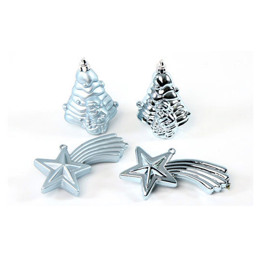 Lot de 4 boules de noël 2 sapins et 2 étoiles brillant et mat