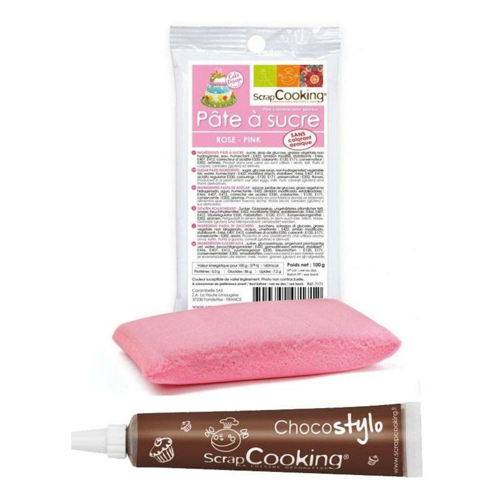 Stylo chocolat + pâte à sucre rose 100 g