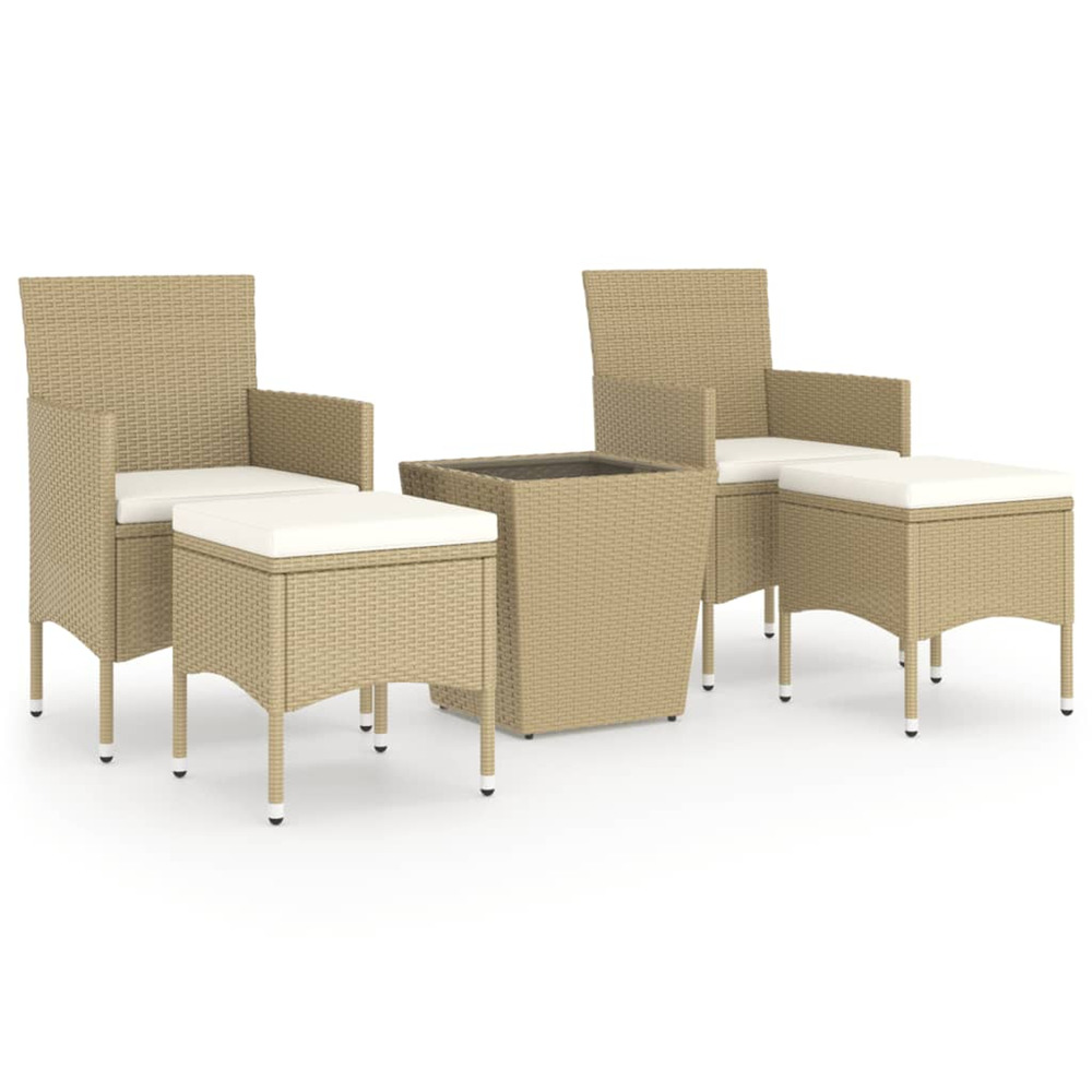 Ensemble de bistro 5 pcs résine tressée et verre trempé beige