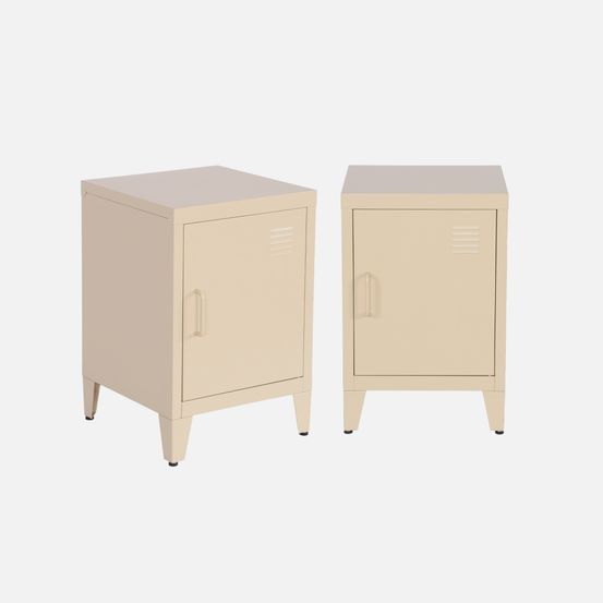 Lot de 2 tables de chevet industrielle métal, 1 porte
