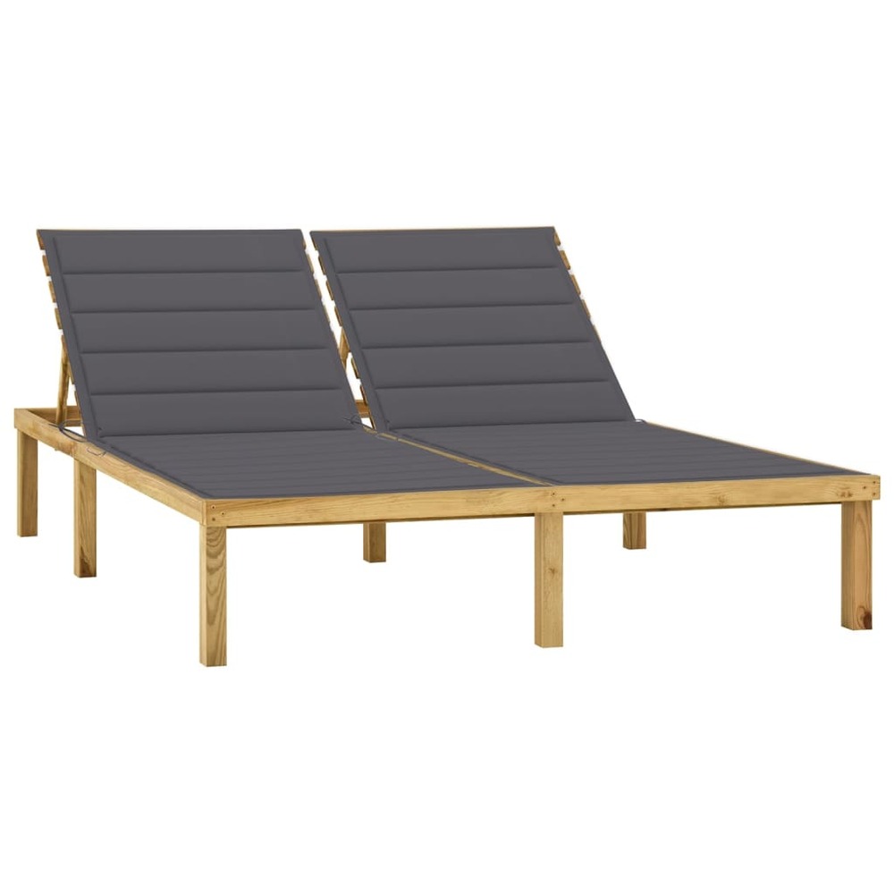 Transat chaise longue bain de soleil lit de jardin terrasse meuble d'extérieur double avec coussins anthracite pin imprégné 0