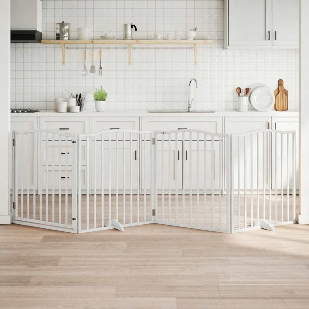 Barrière sécurité chien haute avec porte 4 panneaux bois blanc 320x90 cm