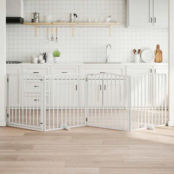 Barrière sécurité chien haute avec porte 4 panneaux bois blanc 320x90 cm