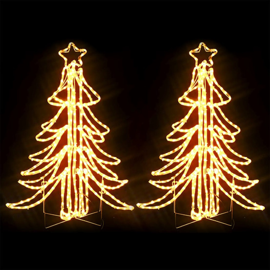 Arbres de noël pliables avec led 2 pcs blanc chaud 87x87x93 cm
