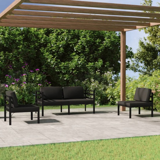 Salon de jardin 4 pcs avec coussins aluminium anthracite