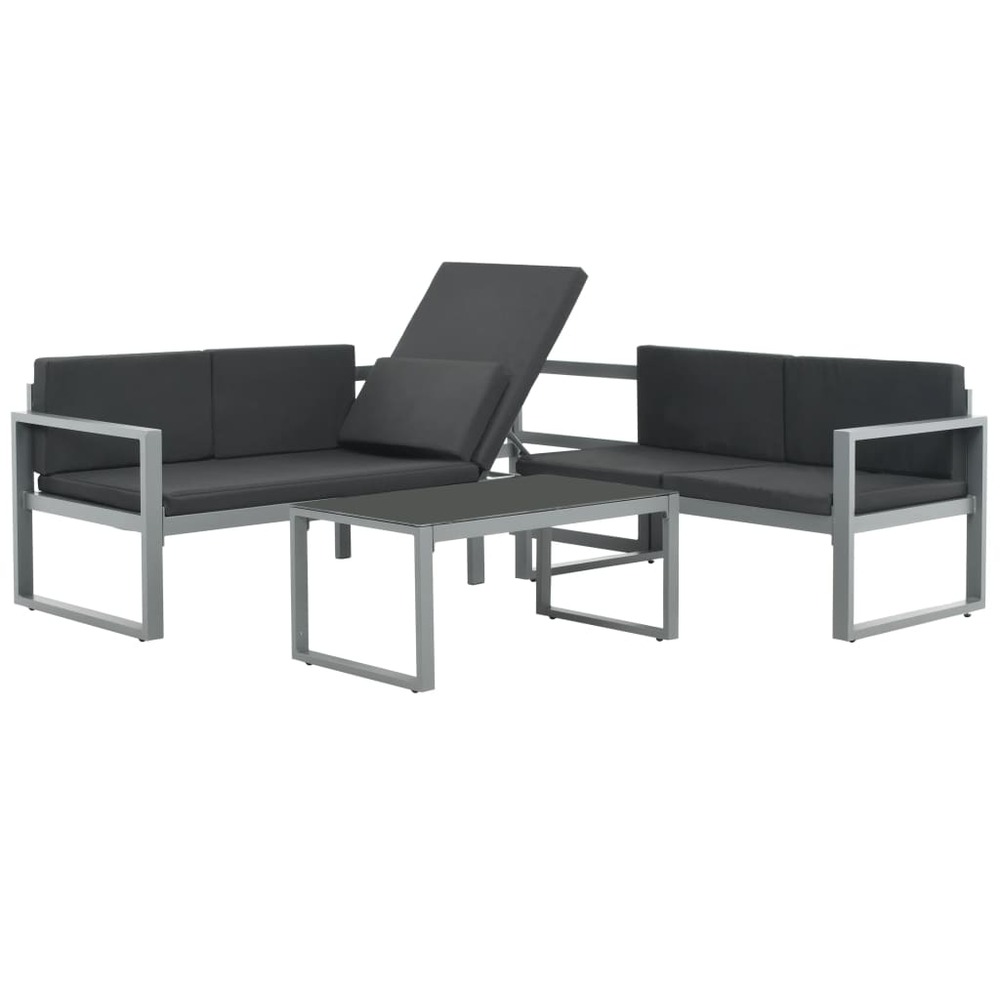 Salon de jardin 3 pcs et coussins aluminium noir