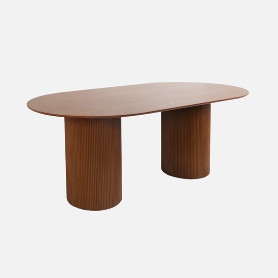 Table à manger oblongue décor bois sculpté 4-6 places, couleur noyer, 180cm