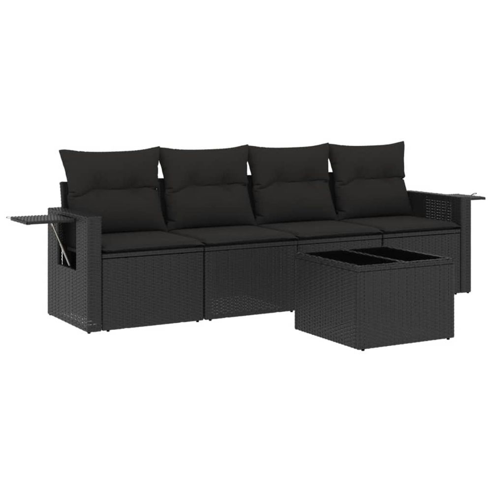 Salon de jardin 5 pcs avec coussins noir résine tressée