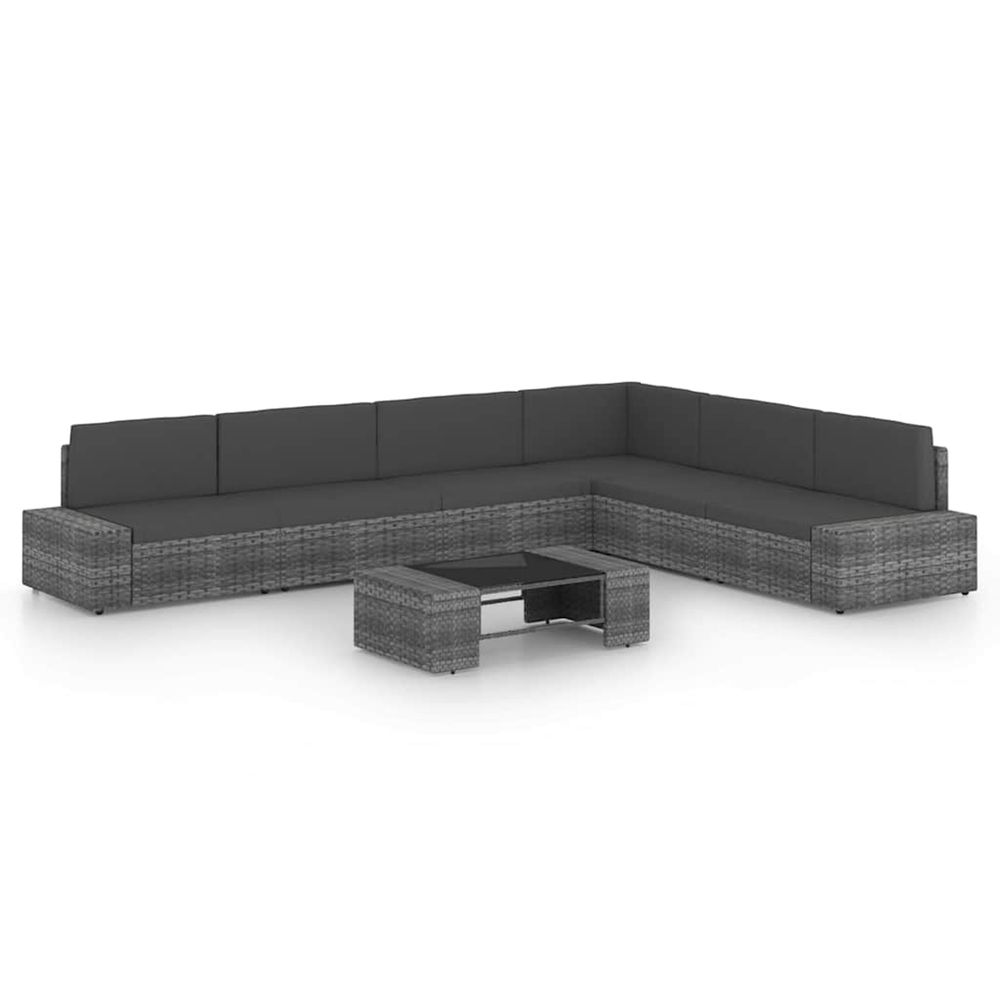Salon de jardin 7 pcs avec coussins gris résine tressée