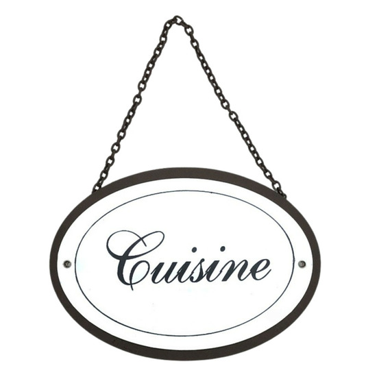 Plaque de porte décorative vintage cuisine fer blanc marron 15x9cm