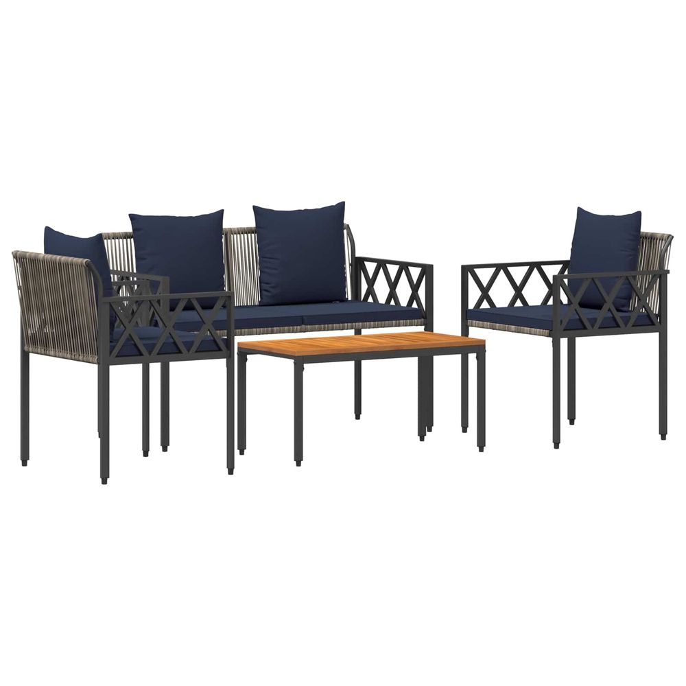 Ensemble de meubles d'extérieur 4 pc gris et bleu marine