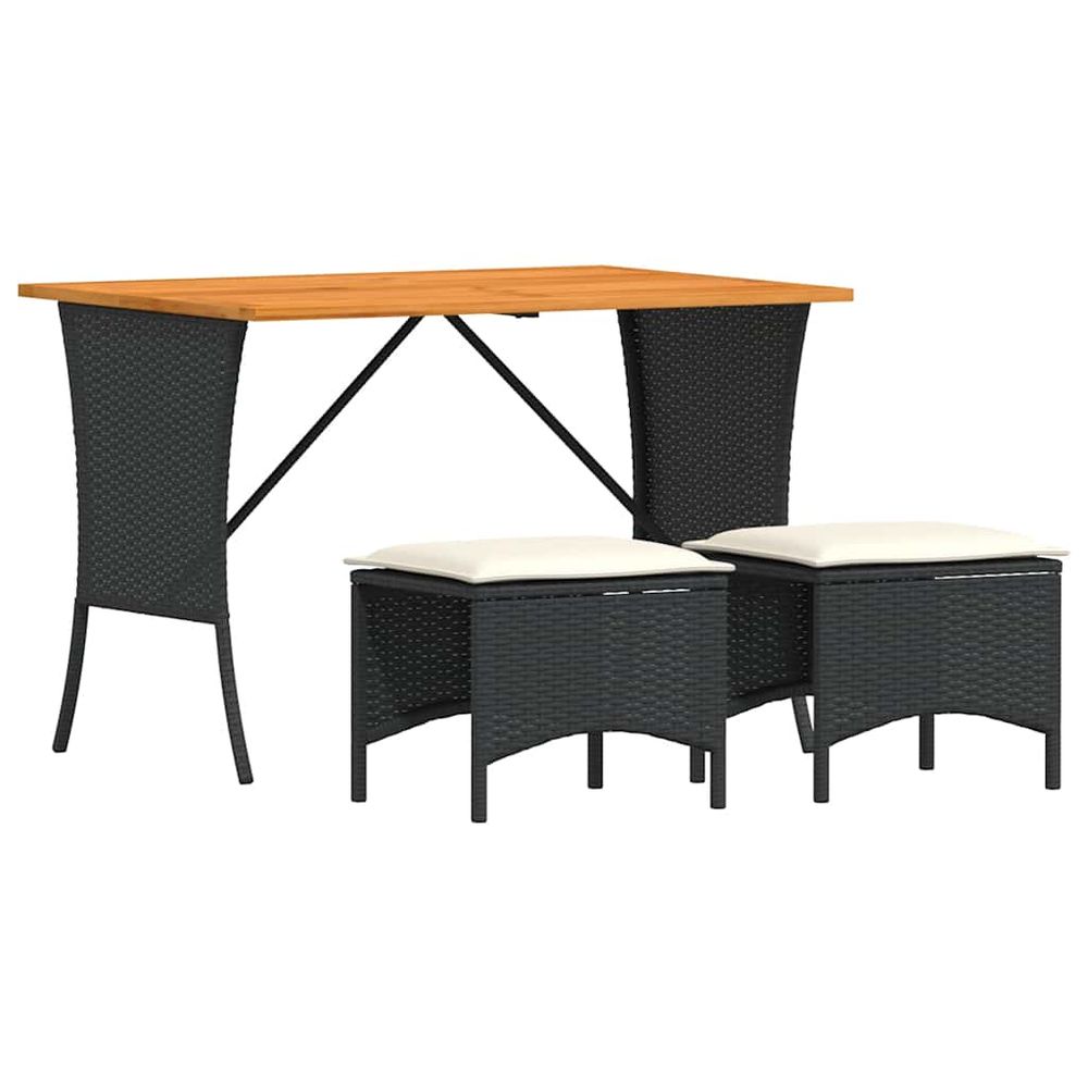 Ensemble à manger de jardin avec coussins 3 pcs noir