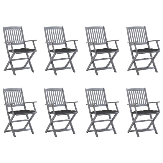 Chaises pliables d'extérieur lot de 8 et coussins bois d'acacia