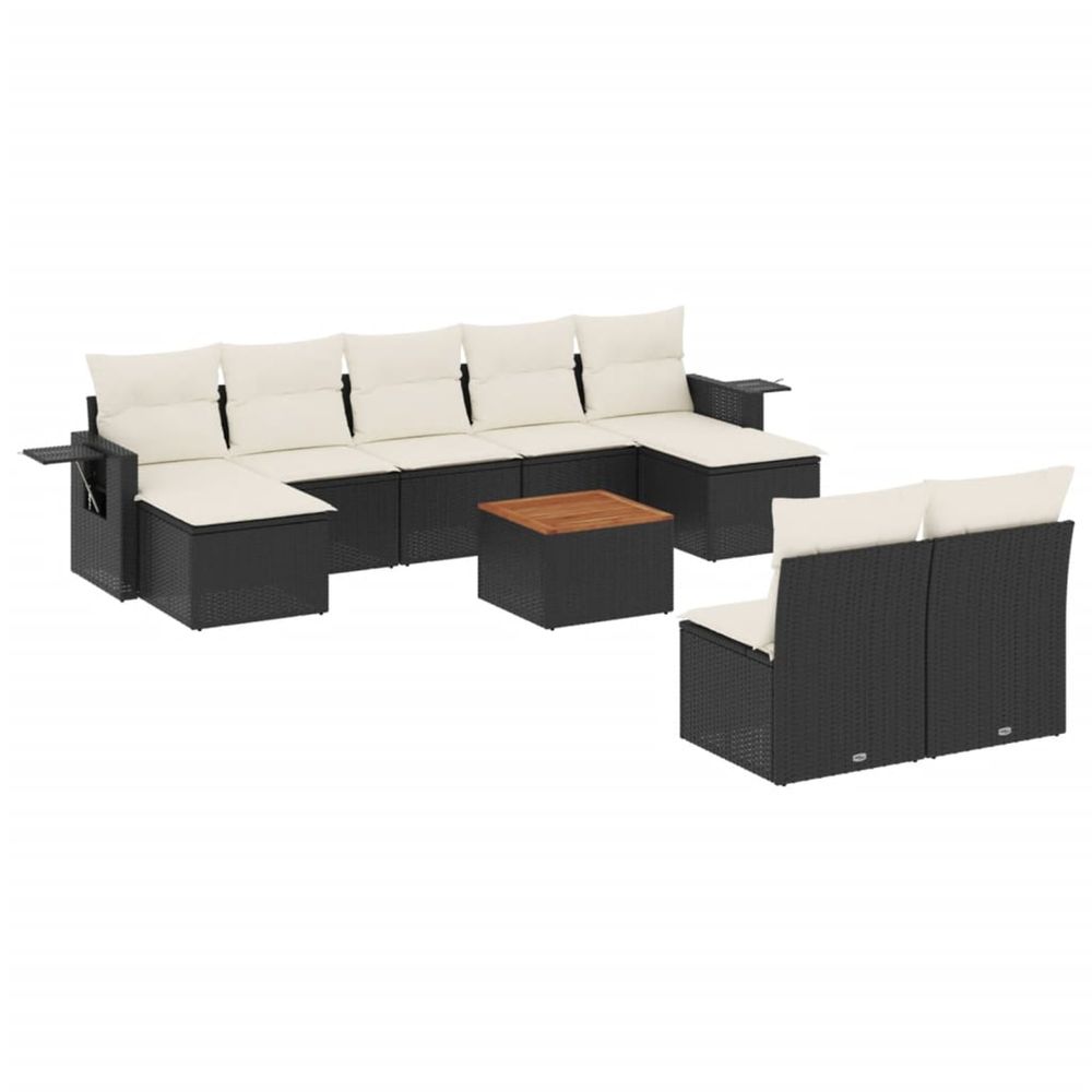 Salon de jardin 10 pcs avec coussins noir résine tressée