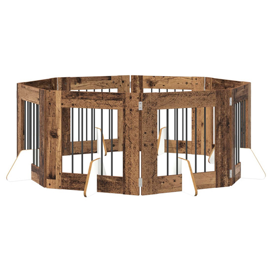Portillon pour chien avec supports 8 pcs bois ancien 60 x 60 cm