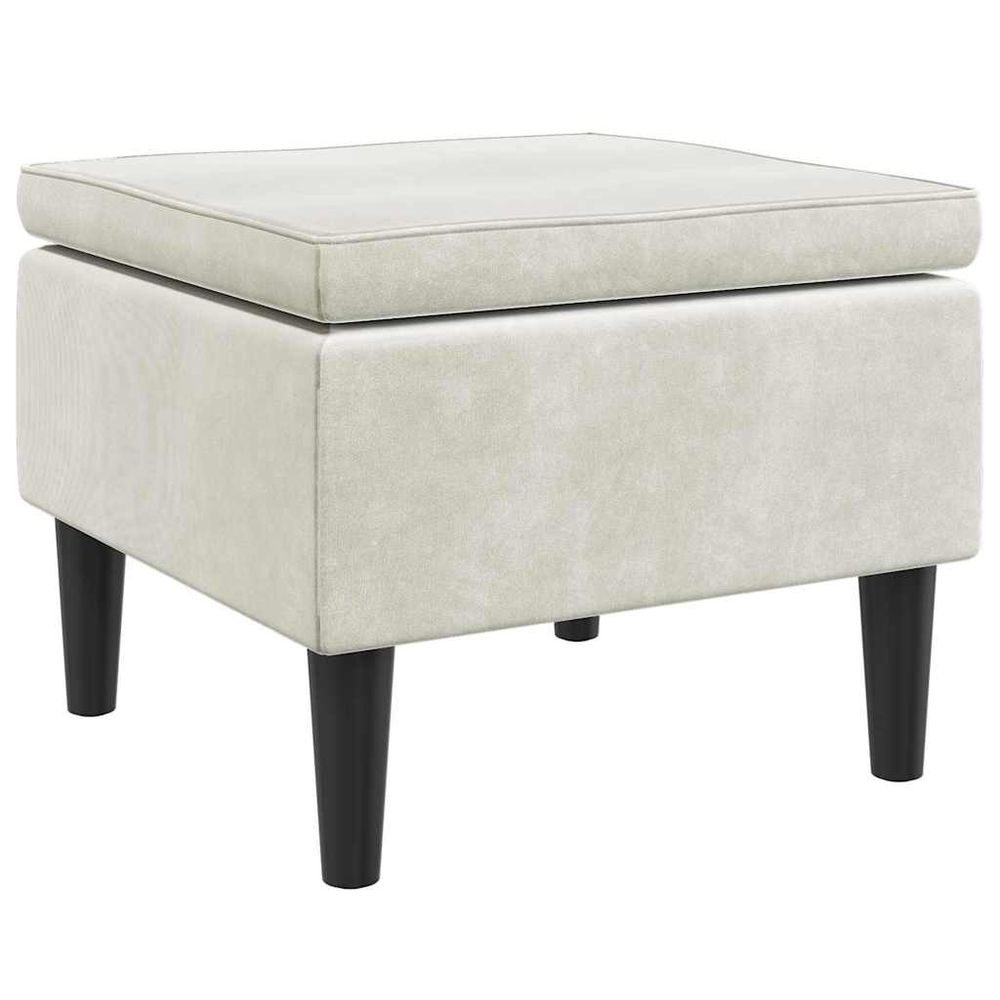 Tabouret avec pieds en bois velours crème
