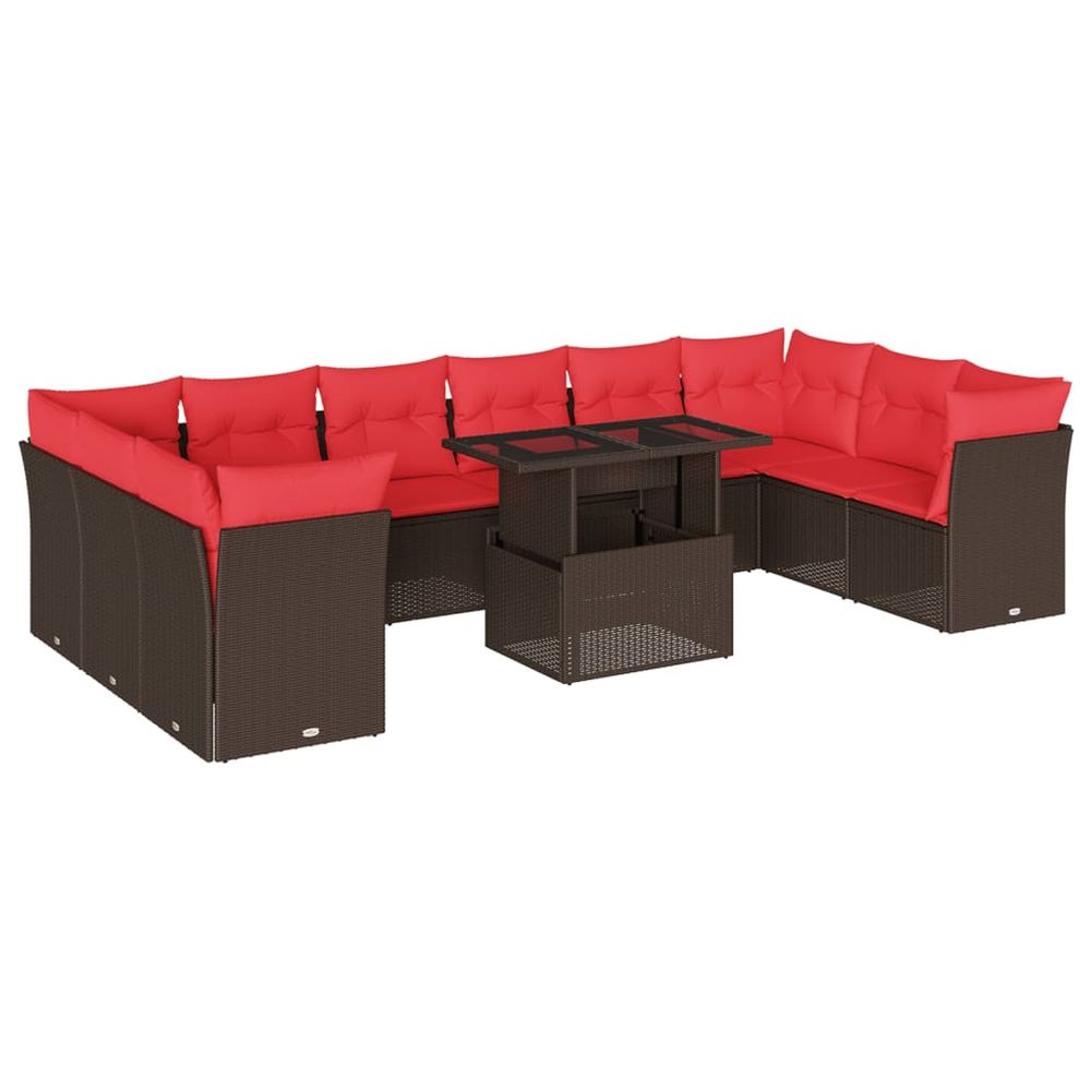 Ensemble de canapé de jardin 11 pcs avec coussins marron