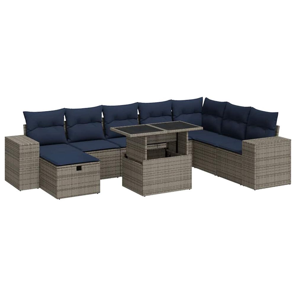 Salon de jardin avec coussins 9pcs marron résine tressée acacia