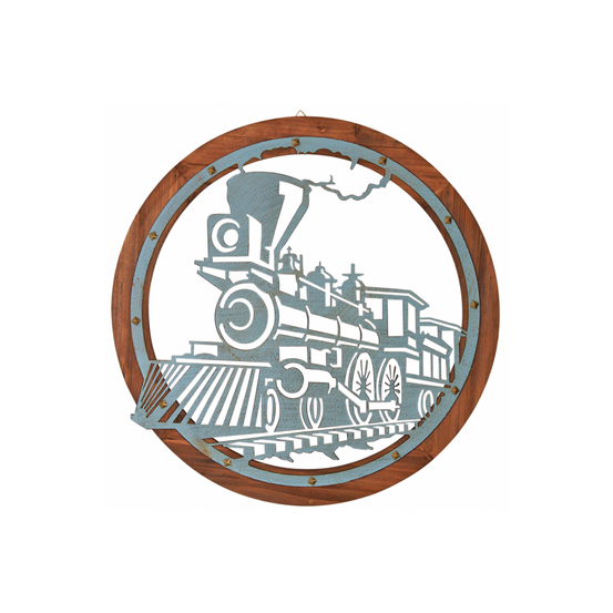 Cadre rond train métal et bois