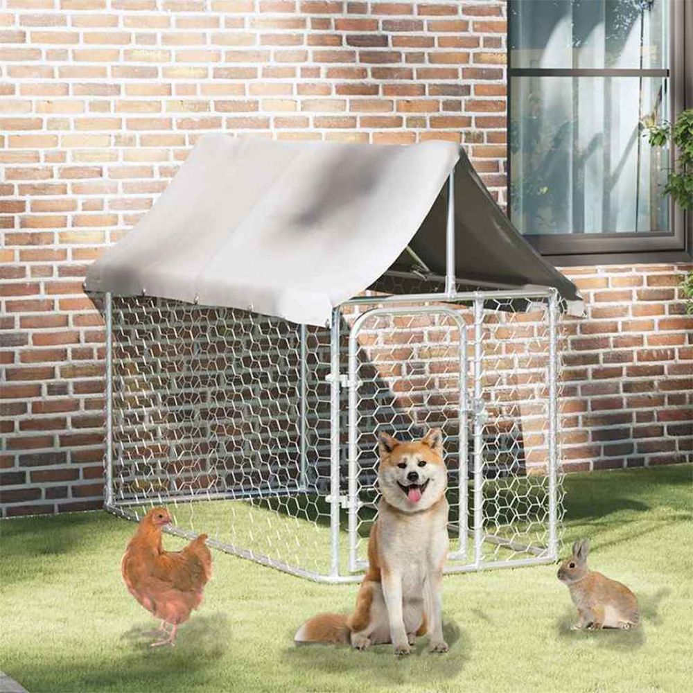 Grand chenil extérieur 2x1m acier galvanisé avec toit pour jardin