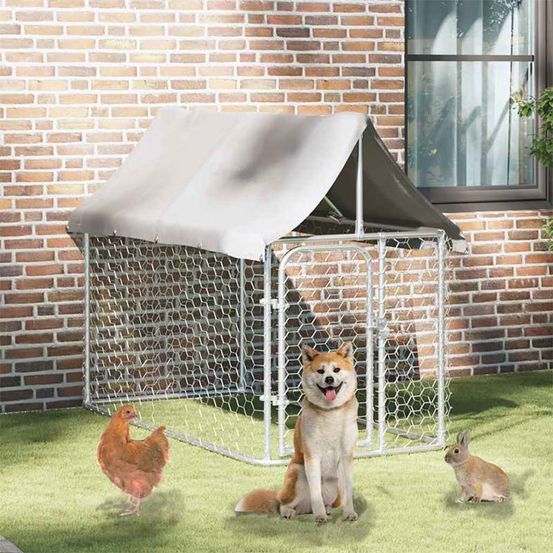Grand chenil extérieur 2x1m acier galvanisé avec toit pour jardin