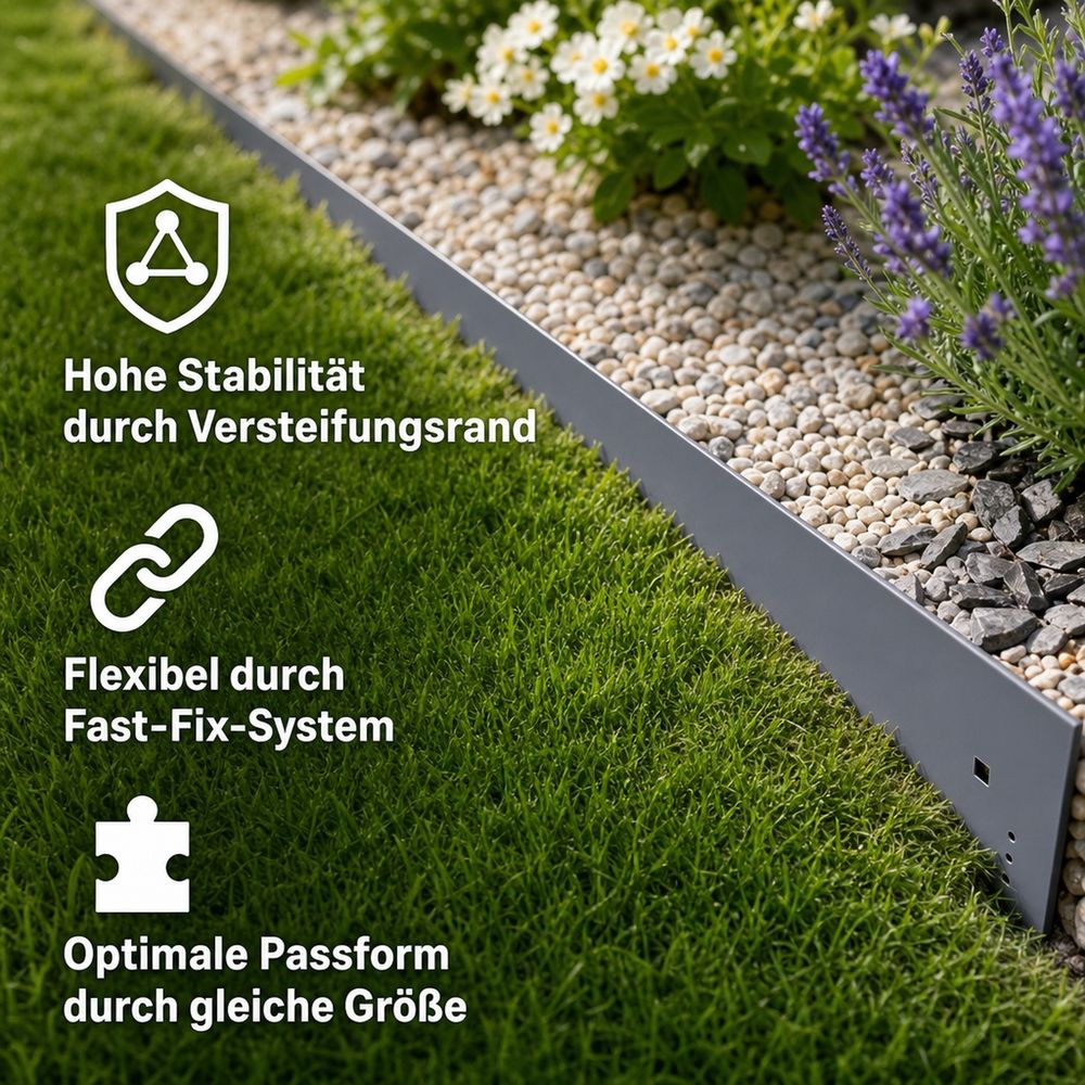 Bordure de jardin en métal hauteur 13,5-18,5 cm longueur 120 cm | bordure jardin, couleur: gris; taille: 1 pièces 13.5 cm
