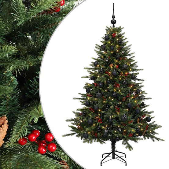 Sapin de noël artificiel avec boules 120 cm 150 led blanc chaud