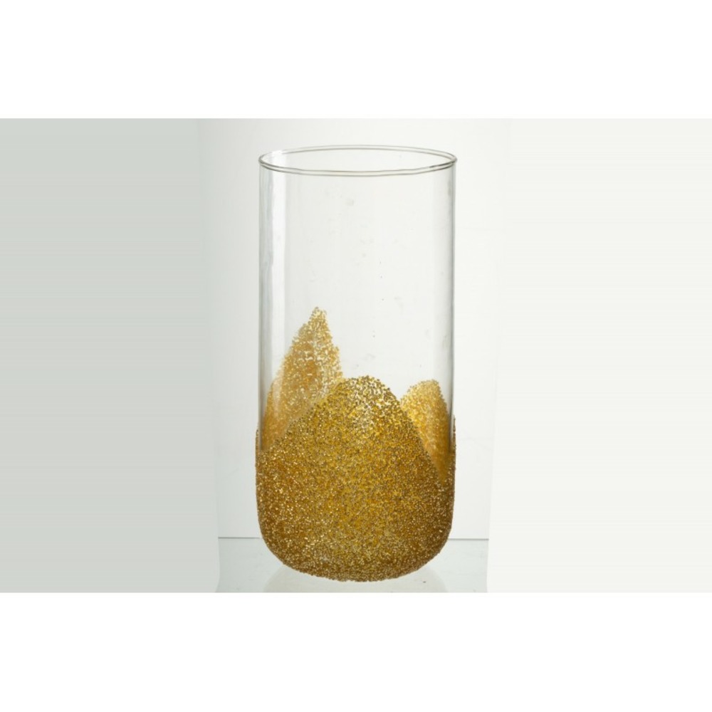 Photophore strass en verre doré 13x13x28 cm