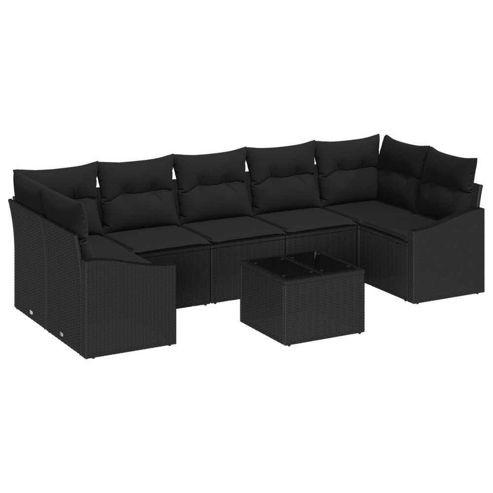 Ensemble de canapé de jardin de 8 pièces avec coussins en rattan noir