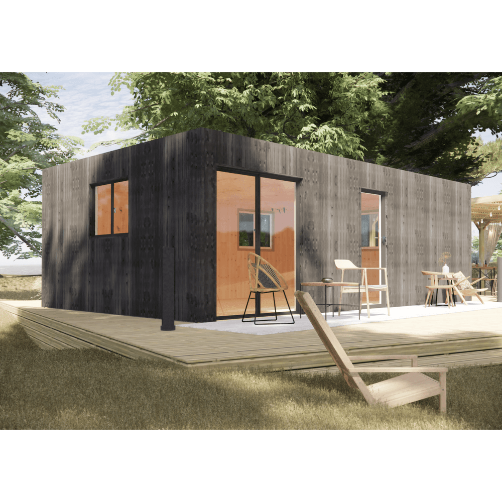 Bureau de jardin 4 saisons en bois 7,7 x 4,6 x 2,7 m / isolation re2020 / menuiseries alu k-line