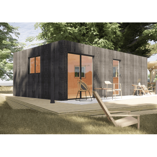 Bureau de jardin 4 saisons en bois 7,7 x 4,6 x 2,7 m / isolation re2020 / menuiseries alu k-line