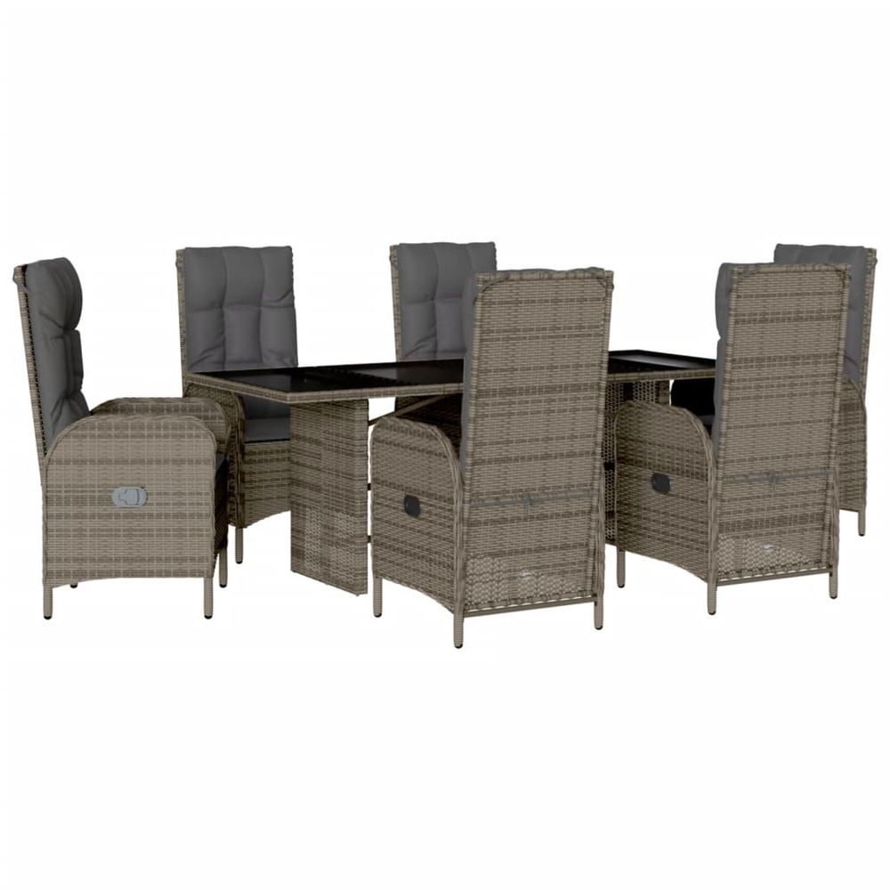 Ensemble à manger de jardin et coussins 7 pcs gris rotin