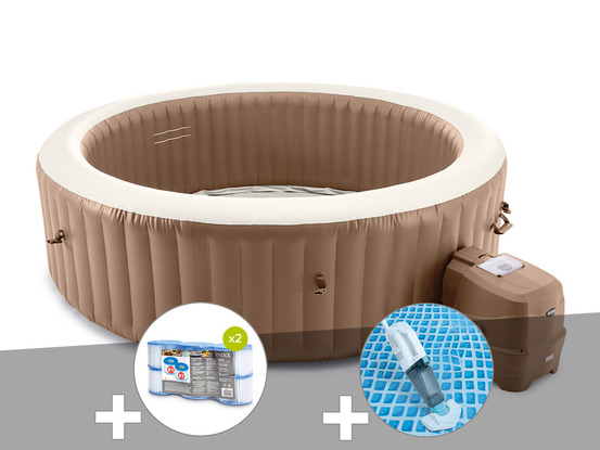 Kit spa gonflable purespa sahara rond bulles 8 places + 12 filtres + aspirateur