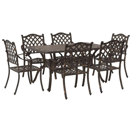 Ensemble de salle à manger pour jardin 7 pcs bronze aluminium