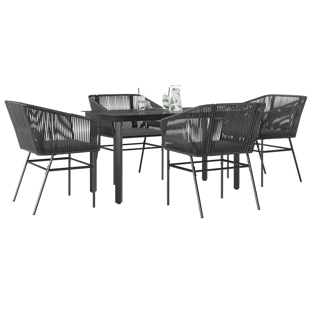 Ensemble à manger de jardin et coussins 5 pcs noir rotin verre