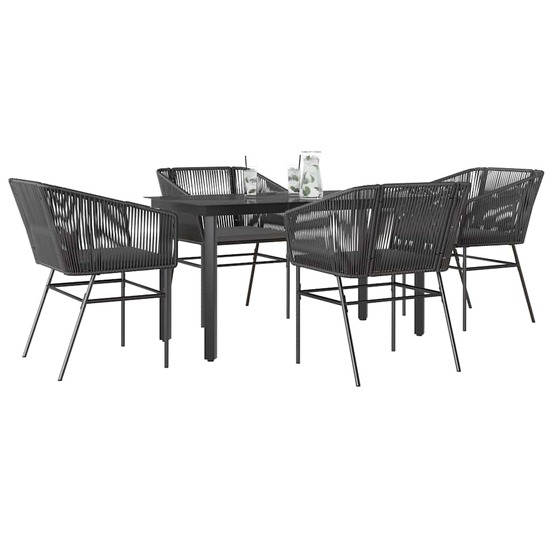 Ensemble à manger de jardin et coussins 5 pcs noir rotin verre