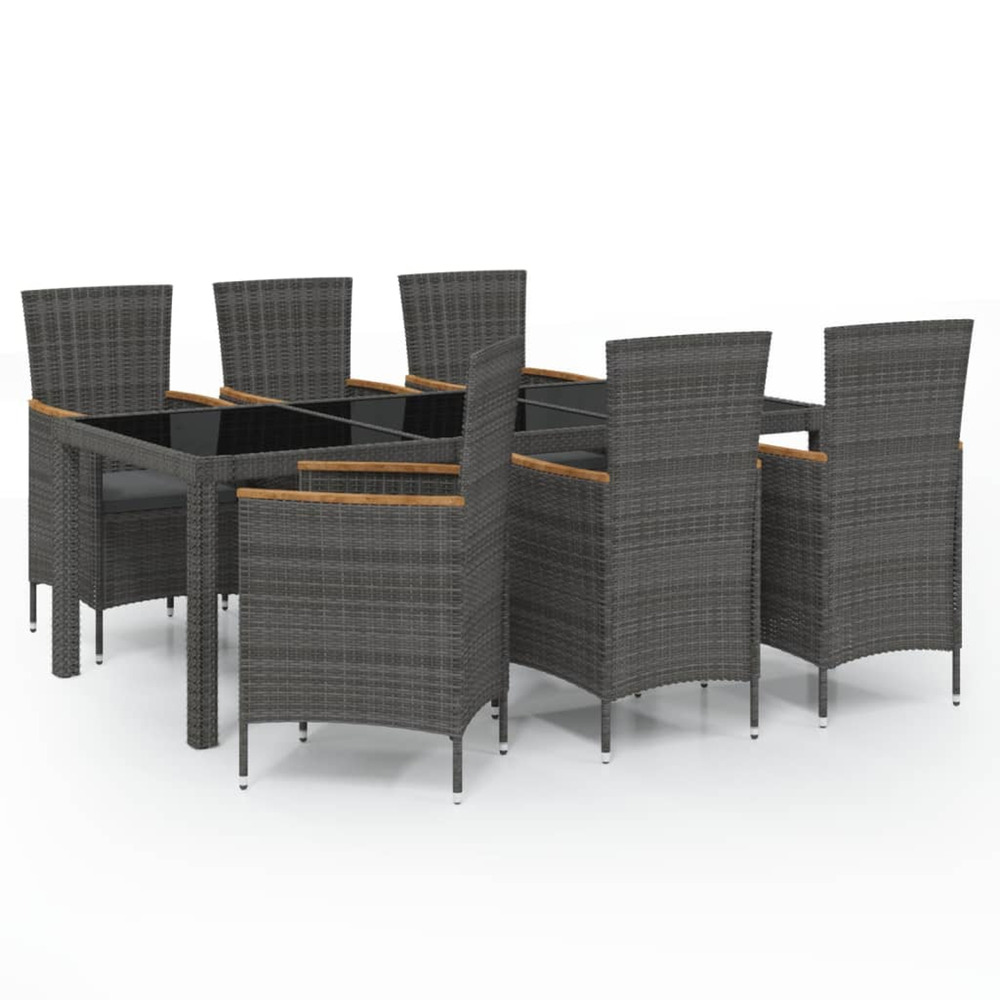 Ensemble à manger d'extérieur 7 pcs et coussins résine tressée
