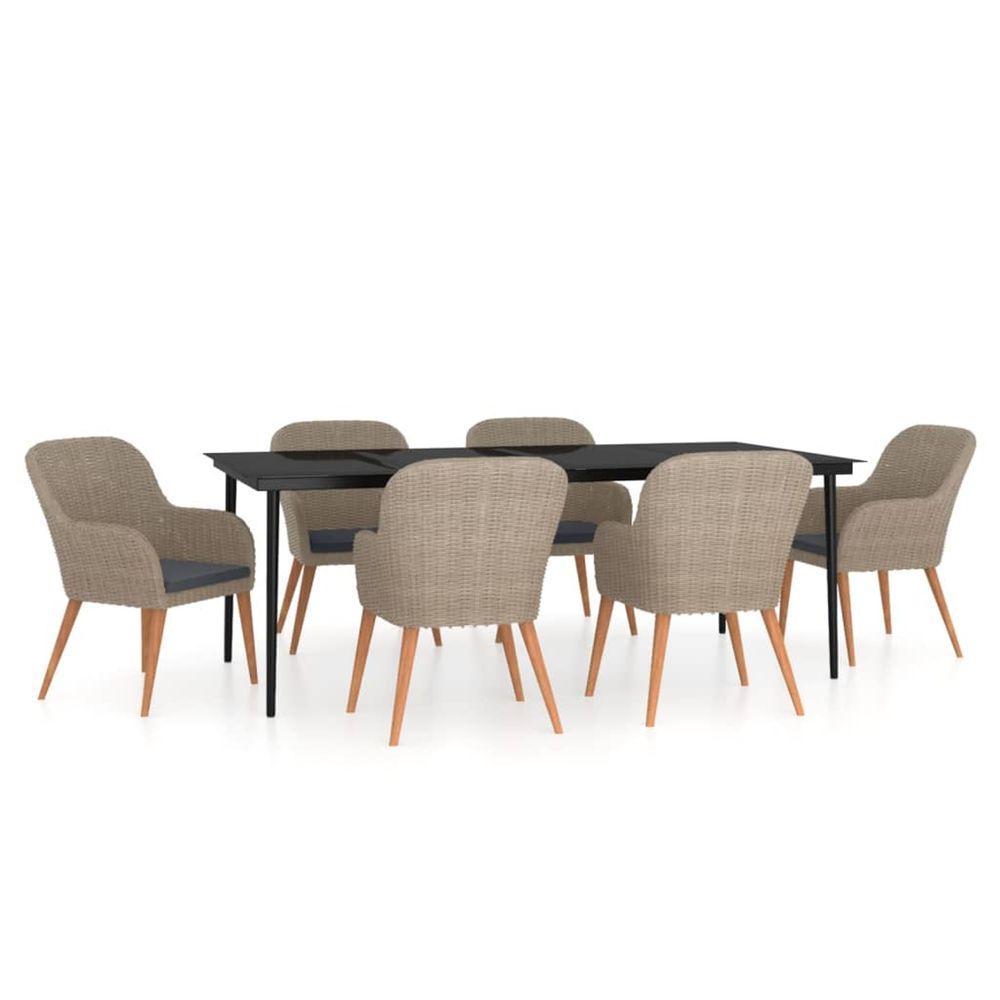 Ensemble à manger de jardin et coussins 7 pcs marron