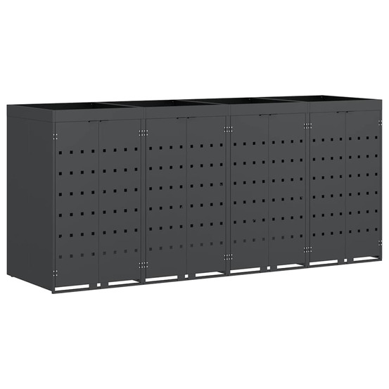 Rangement de poubelle à roulettes pour 4 poubelles anthracite